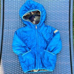 ZARA kids boy camo teddy liner blue tip stitched puffer puffy autumn fall jacket